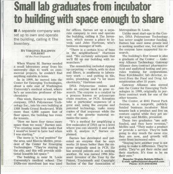 STLToday Article: Small lab graduates from incubator to building with space enough to share